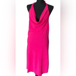 See You Monday by Anthropologie Vibrant Pink Halter Dress Open Back. Size Large